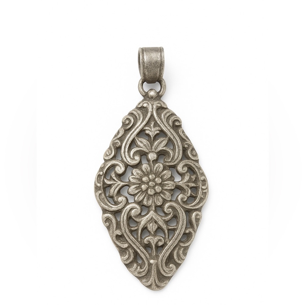 Vintage Art Nouveau Style Filigree Pendant – Silver Tone